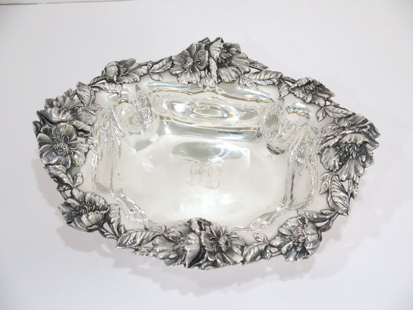 10.5 in - Sterling Silver Antique American Poppy Flower Oval Serving Bowl