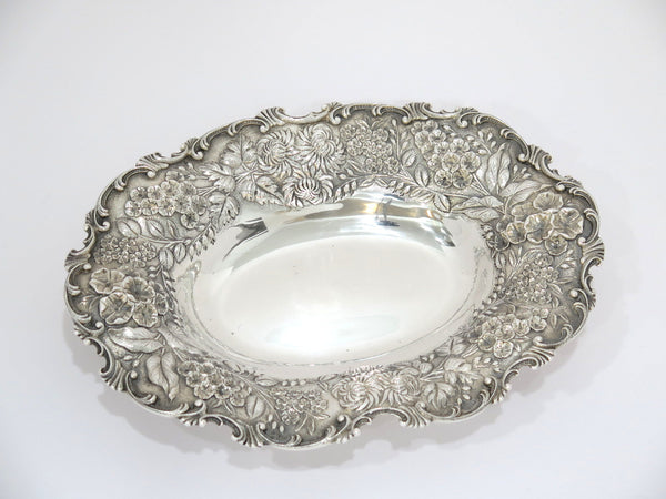 10.25 in Sterling Silver S. Kirk & Son Antique Floral Repousse Oval Serving Bowl