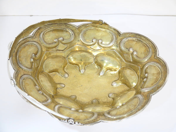 12.5" Sterling Silver Gilt Inside Gubkin Antique Russian 1857 Folk Motif Basket