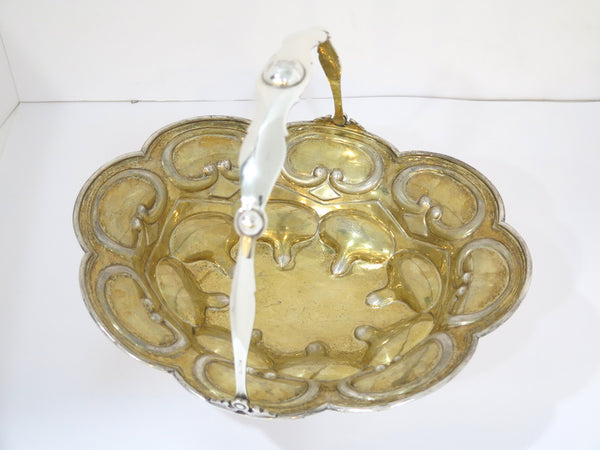 12.5" Sterling Silver Gilt Inside Gubkin Antique Russian 1857 Folk Motif Basket