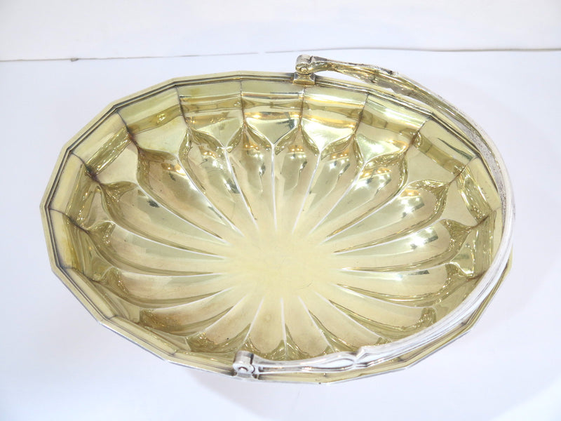 12" Sterling Silver Gilt Top Sazikov Antique Russian 1873 Foliate-Shaped Basket