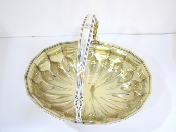 12" Sterling Silver Gilt Top Sazikov Antique Russian 1873 Foliate-Shaped Basket