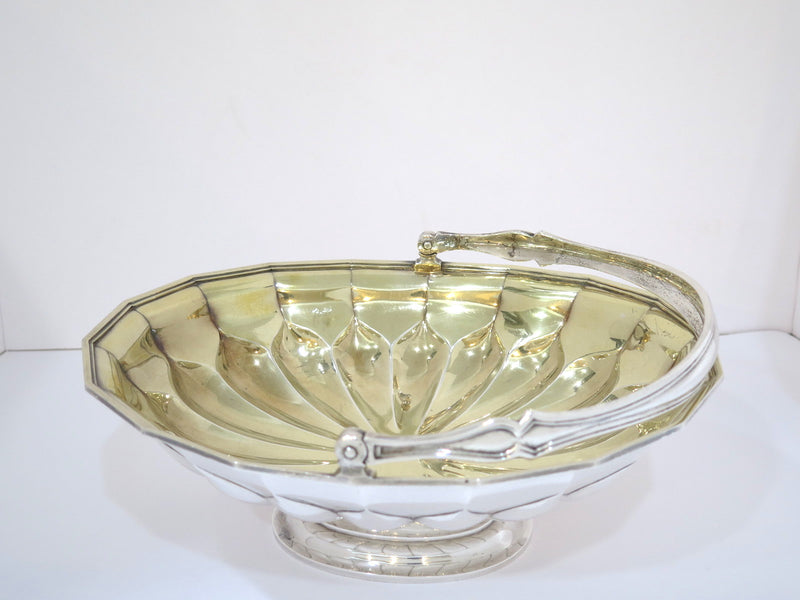 12" Sterling Silver Gilt Top Sazikov Antique Russian 1873 Foliate-Shaped Basket