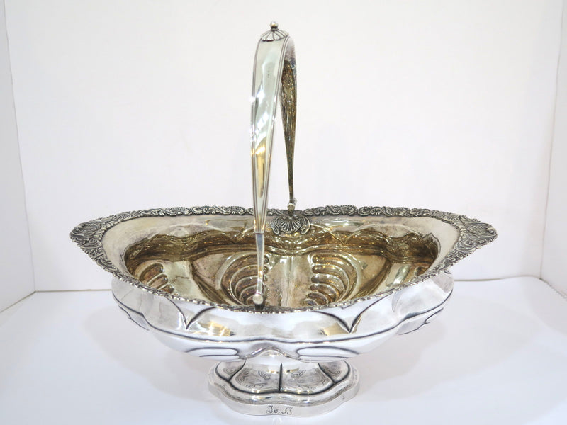 13.5" Sterling Silver Gilt Inside Adolf Sper Antique Russian 1836 Foliate Basket