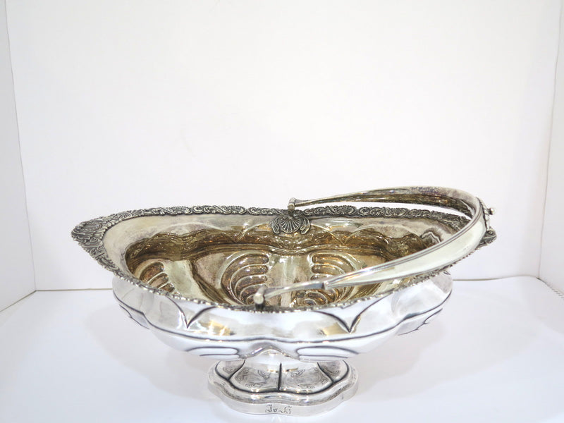 13.5" Sterling Silver Gilt Inside Adolf Sper Antique Russian 1836 Foliate Basket