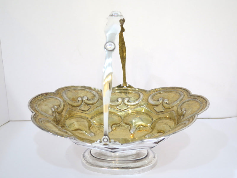 12.5" Sterling Silver Gilt Inside Gubkin Antique Russian 1857 Folk Motif Basket