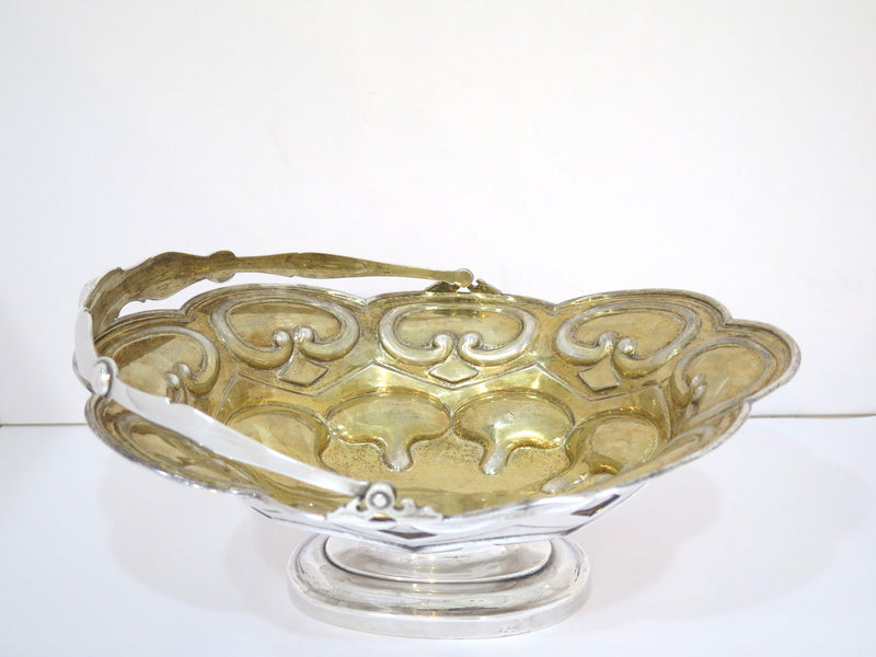 12.5" Sterling Silver Gilt Inside Gubkin Antique Russian 1857 Folk Motif Basket