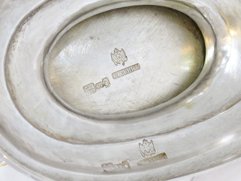 12.5" Sterling Silver Gilt Inside Gubkin Antique Russian 1857 Folk Motif Basket