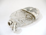 6 3/8 in Sterling Silver Crystal Woodside Antique Floral Flask w/ Detachable Cup