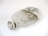 6 3/8 in Sterling Silver Crystal Woodside Antique Floral Flask w/ Detachable Cup