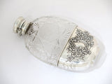 6 3/8 in Sterling Silver Crystal Woodside Antique Floral Flask w/ Detachable Cup