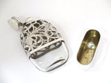 5 5/8" Sterling Silver Glass Antique American Grapevine Flask w/ Detachable Cup