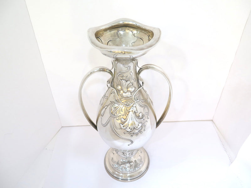 18 in - Sterling Silver Gorham Antique Daffodil Motif Fancy Vase