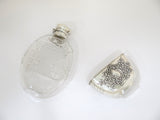 6 3/8 in Sterling Silver Crystal Woodside Antique Floral Flask w/ Detachable Cup