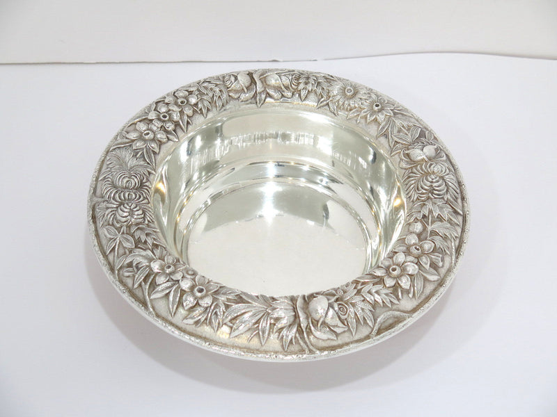 Pair of 9.5" Sterling Silver S. Kirk & Son Antique Floral Repousse Serving Bowls