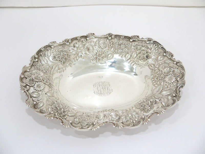 Two 10.25 in Sterling Silver S. Kirk & Son Antique Floral Repousse Serving Bowls