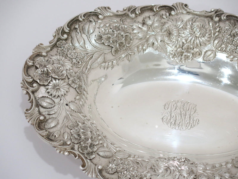 Two 10.25 in Sterling Silver S. Kirk & Son Antique Floral Repousse Serving Bowls