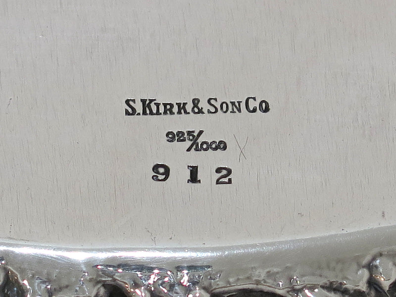 12 in - Sterling Silver S. Kirk & Son Antique Floral Repousse Footed Round Tray