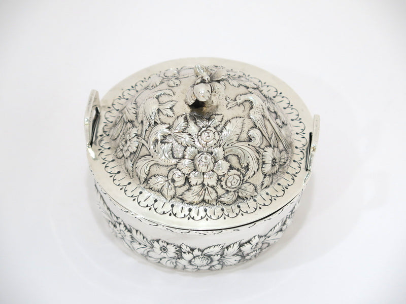 5.25 in - 916 Silver S. Kirk & Son Antique 1846-1861 Floral Repousse Butter Dish