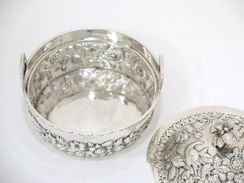 5.25 in - 916 Silver S. Kirk & Son Antique 1846-1861 Floral Repousse Butter Dish