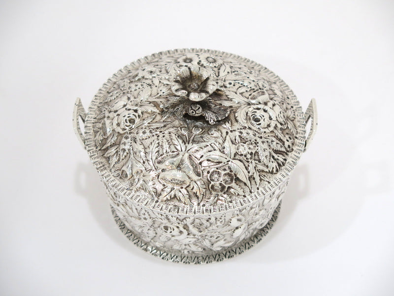 5 in - 916 Silver S. Kirk & Son Antique 1890-1896 Floral Repousse Butter Dish