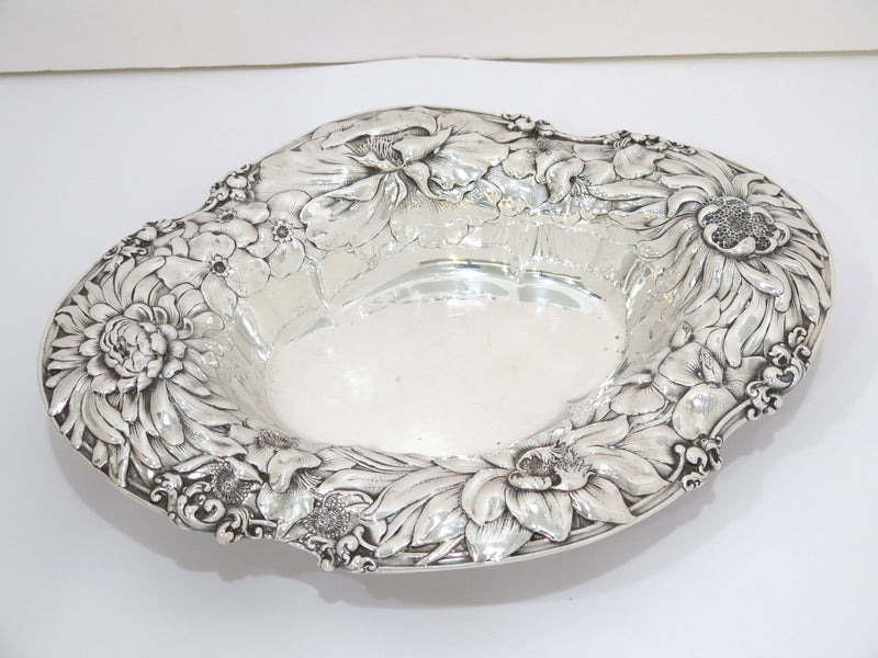 15 in - Sterling Silver Gorham Antique Floral Repousse Oval Serving Bowl