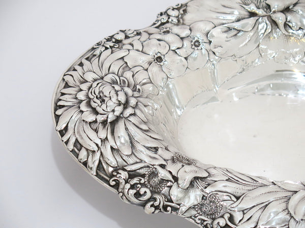 15 in - Sterling Silver Gorham Antique Floral Repousse Oval Serving Bowl