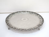 12 in - Sterling Silver S. Kirk & Son Antique Floral Repousse Footed Round Tray