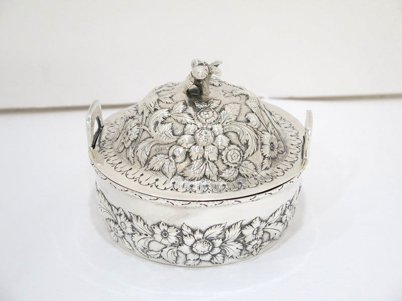 5.25 in - 916 Silver S. Kirk & Son Antique 1846-1861 Floral Repousse Butter Dish