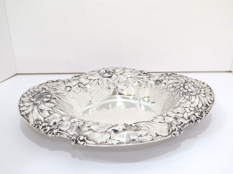 15 in - Sterling Silver Gorham Antique Floral Repousse Oval Serving Bowl