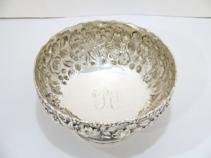 7.75 in - Sterling Silver Jacobi & Jenkins Antique Floral Repousse Footed Bowl