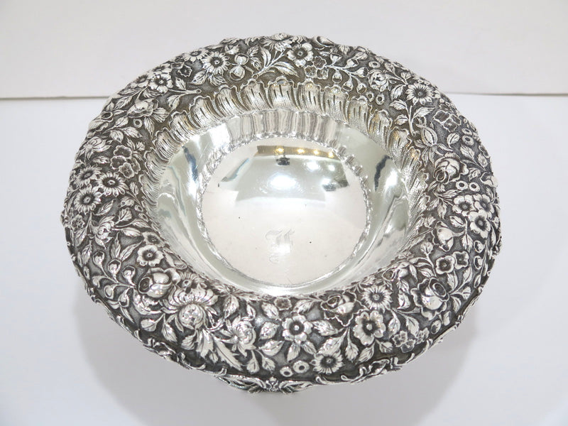 10.5" Sterling Silver A. G. Schultz Antique Floral Repousse Footed Serving Bowl