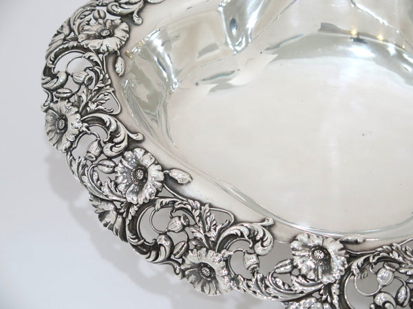 15.25 in - Sterling Silver Gorham Antique Floral Openwork Centerpiece Bowl
