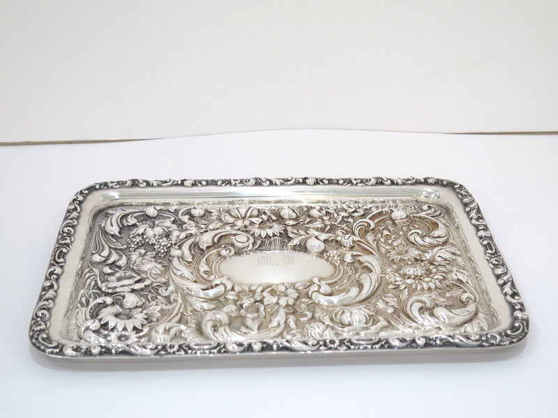 11.5" Sterling Silver Antique English 1901 Floral Repousse Small Decorative Tray