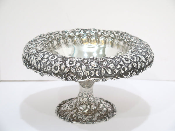 10.5" Sterling Silver A. G. Schultz Antique Floral Repousse Footed Serving Bowl