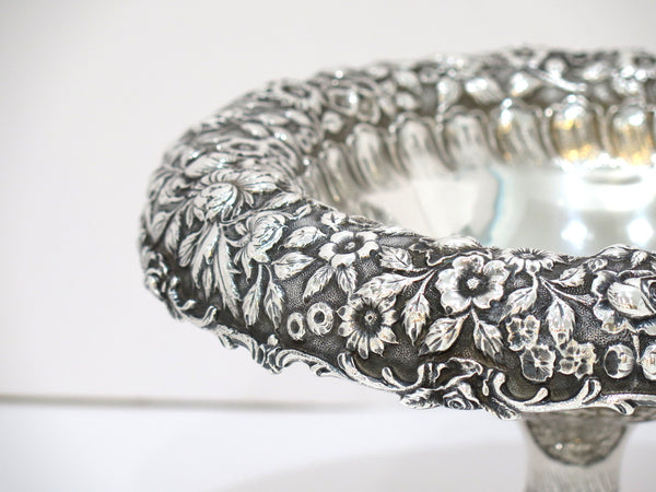 10.5" Sterling Silver A. G. Schultz Antique Floral Repousse Footed Serving Bowl