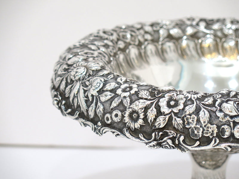 10.5" Sterling Silver A. G. Schultz Antique Floral Repousse Footed Serving Bowl