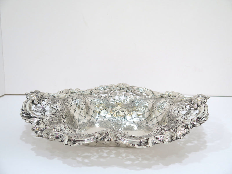 13" Sterling Silver Hennegen, Bates Co. Antique Floral Scroll Oval Serving Bowl