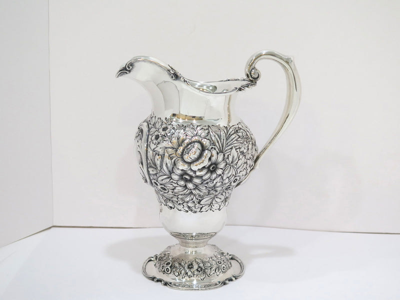 11 5/8 in - Sterling Silver Mauser Antique Floral Repousse Pitcher