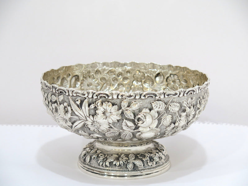 7.75 in - Sterling Silver Jacobi & Jenkins Antique Floral Repousse Footed Bowl