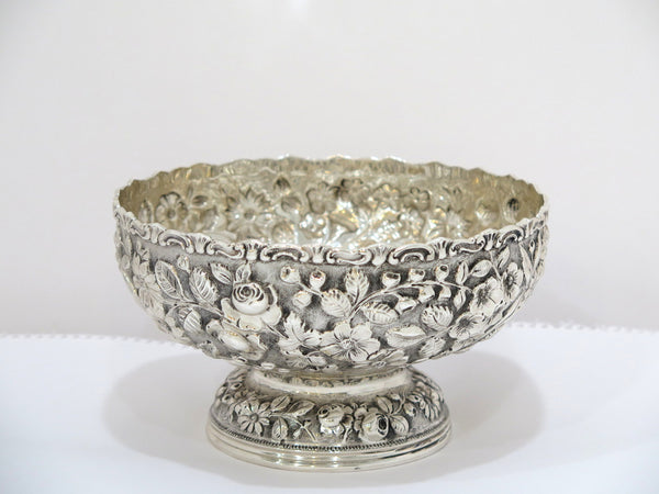 7.75 in - Sterling Silver Jacobi & Jenkins Antique Floral Repousse Footed Bowl