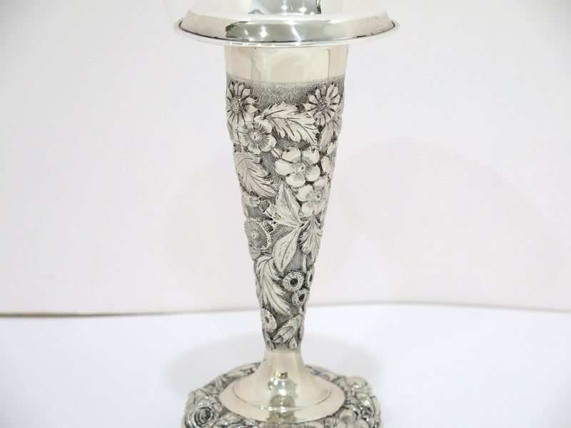 7.75 in - Sterling Silver Jenkins & Jenkins Antique Floral Repousse Vase