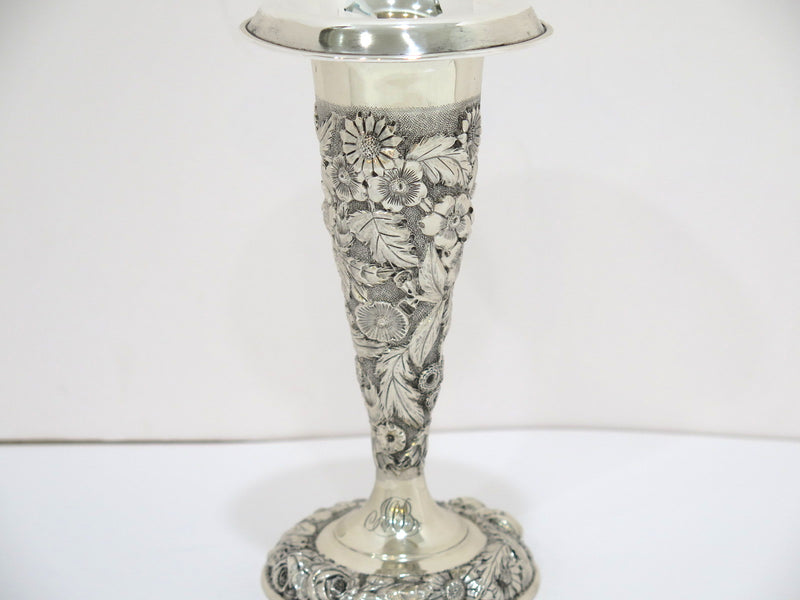 7.75 in - Sterling Silver Jenkins & Jenkins Antique Floral Repousse Vase