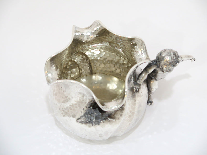 4.75" European Silver Antique Austrian Cherub Snail Pouch-Shaped Candy Nut Dish