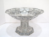 13 3/8 in - European Silver Antique German Hanau Playing Cards Scene Footed Bowl