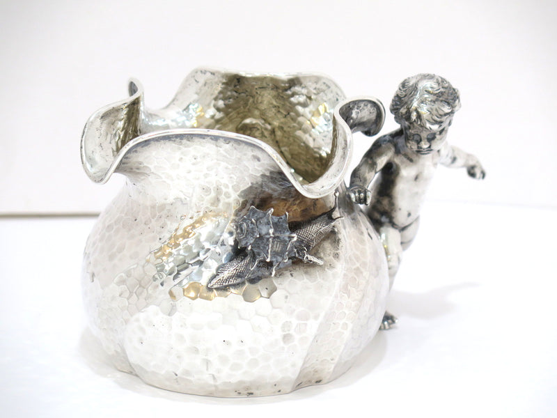 4.75" European Silver Antique Austrian Cherub Snail Pouch-Shaped Candy Nut Dish