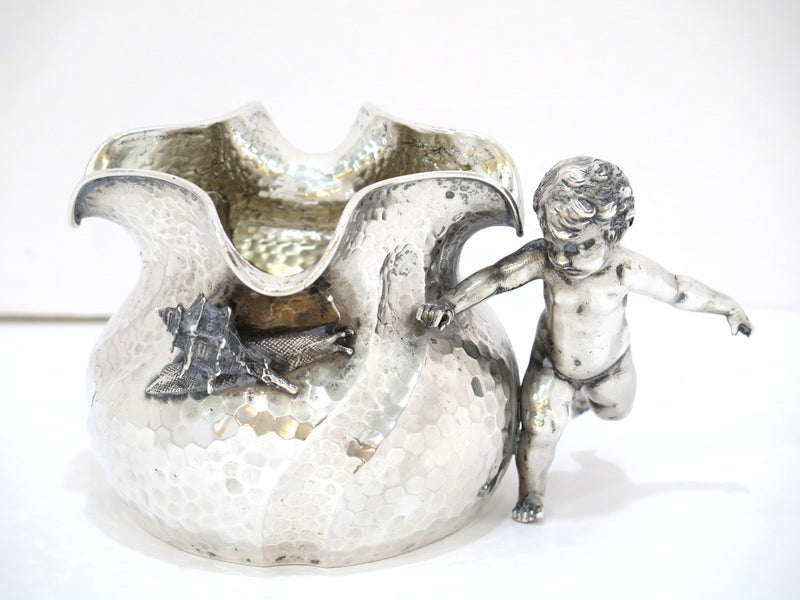 4.75" European Silver Antique Austrian Cherub Snail Pouch-Shaped Candy Nut Dish