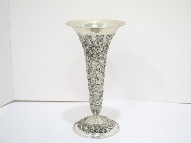 9 in - Sterling Silver S. Kirk & Son Antique 1896-1924 Floral Repousse Vase