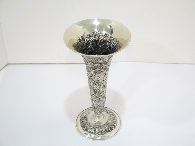 9 in - Sterling Silver S. Kirk & Son Antique 1896-1924 Floral Repousse Vase