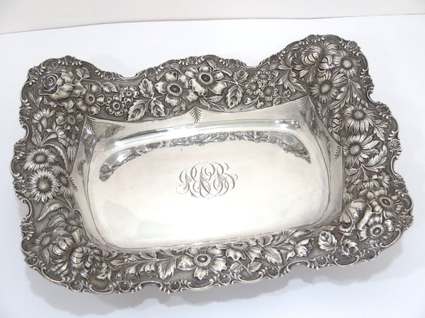 13.25 in - Sterling Silver Stieff Antique 1904-1909 Floral Repousse Serving Bowl